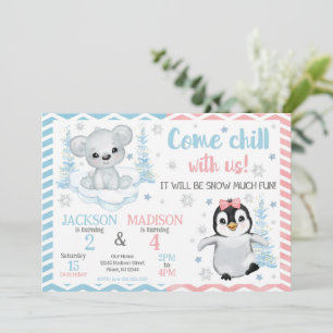 Convite Animais de Inverno do Ártico Aniversário Conjunto