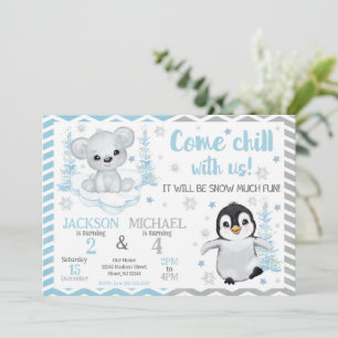 Convite Animais de Inverno do Ártico Festa de Aniversário 