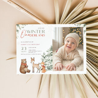 Convite Animais de Inverno Onederland Foto de Criança Prim