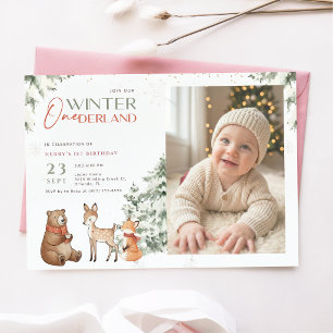 Convite Animais de Inverno Onederland Foto de Criança Prim