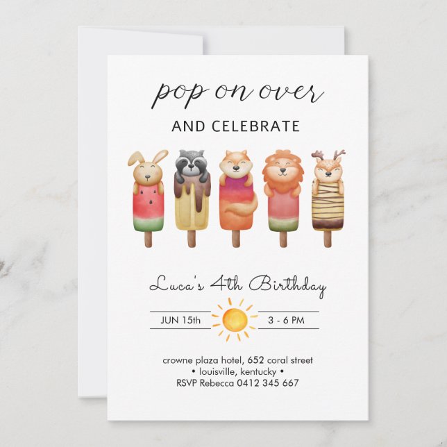 Convite Animais de Picolé Aniversário (Frente)