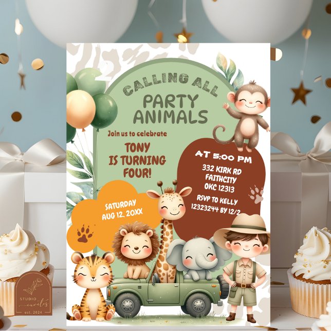Convite Animais de Safari Aventura de Aniversário Menino (Criador carregado)