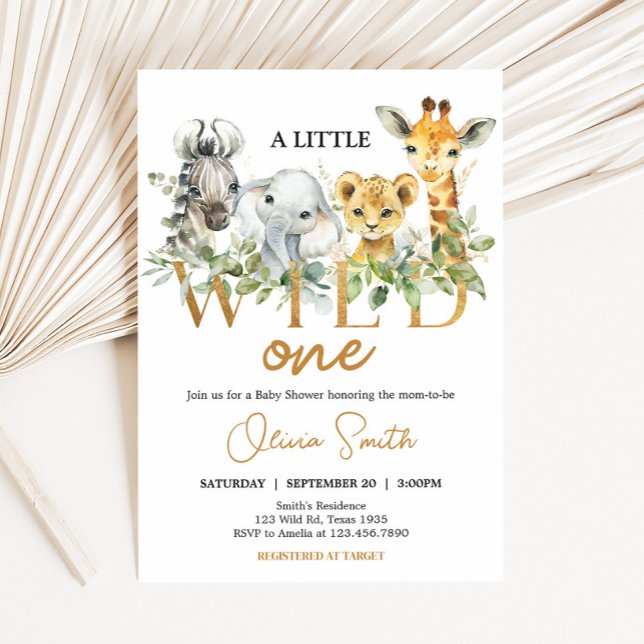 Convite Animais de Safari Chuvinha de Amor Chá de Bebê (Safari Animals Little Wild One Baby Shower Invitation)