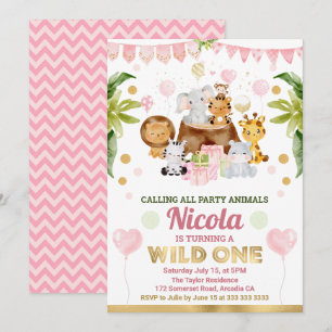 Convite Animais de Safari da Selva em Aquarela Aniversário