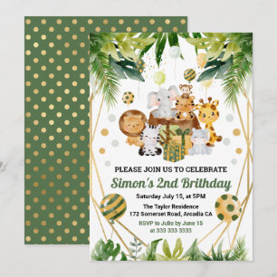 Convite Animais de Safari da Selva em Aquarela Aniversário