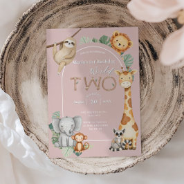 Convite Animais de Safari da Selva Tropical Rosa 