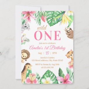 Convite Animais de Safari em Aquarela Aniversário de 1 ano