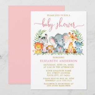 Convite Animais de Safari em Aquarela, Texto em Dourado pa