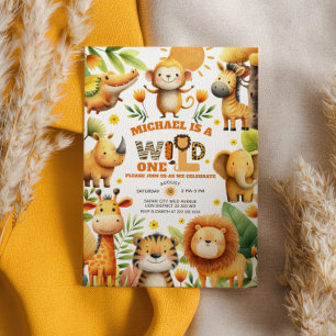 Convite Animais de Safari em Aquarela WILD ONE 1º Aniversá