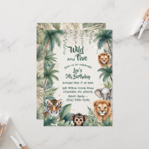 Convite Animais de Safári na Selva Cinco Aniversário de 5