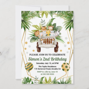 Convite Animais de Safari na Selva em Aquarela Aniversário