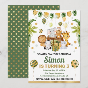 Convite Animais de Safari na Selva em Aquarela Aniversário
