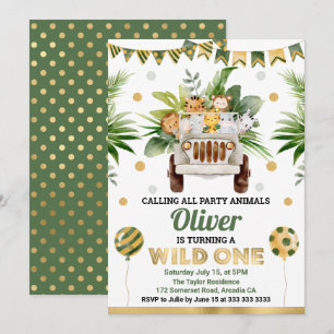 Convite Animais de Safari na Selva em Aquarela Aniversário