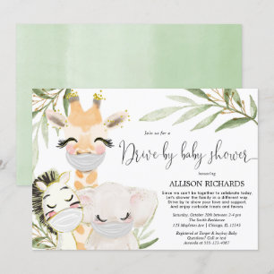 Convite Animais de safari por chá de fraldas, neutros em t