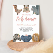 Animais de Safari Rosa Aniversário de Menina
