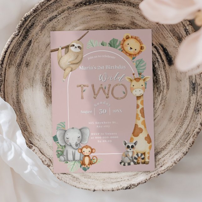 Convite Animais de Safári Selvagem Tropical Rosa Dois  (Criador carregado)