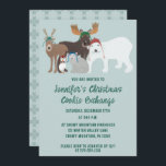 Convite Animais do Ártico na Festa de Natal do Winter Hats<br><div class="desc">Estes convites personalizados são perfeitos para festas de férias e outros eventos de inverno. Eles apresentam ilustrações pintadas de animais agudos do Ártico vestindo chapéus de inverno de malha. Há um urso polar, um alce, uma rena, um alfinete, e raposa do Ártico. Todo o texto destes convites está pronto para...</div>