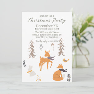Convite Animais do Bosque de Inverno Folk Art Natal