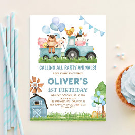 Convite Animais do Celeiro, Quintal, Aniversário de 1 ano 