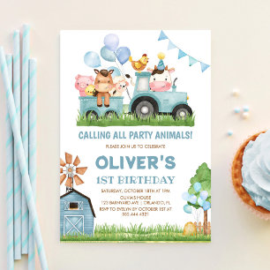 Convite Animais do Celeiro, Quintal, Aniversário de 1 ano 