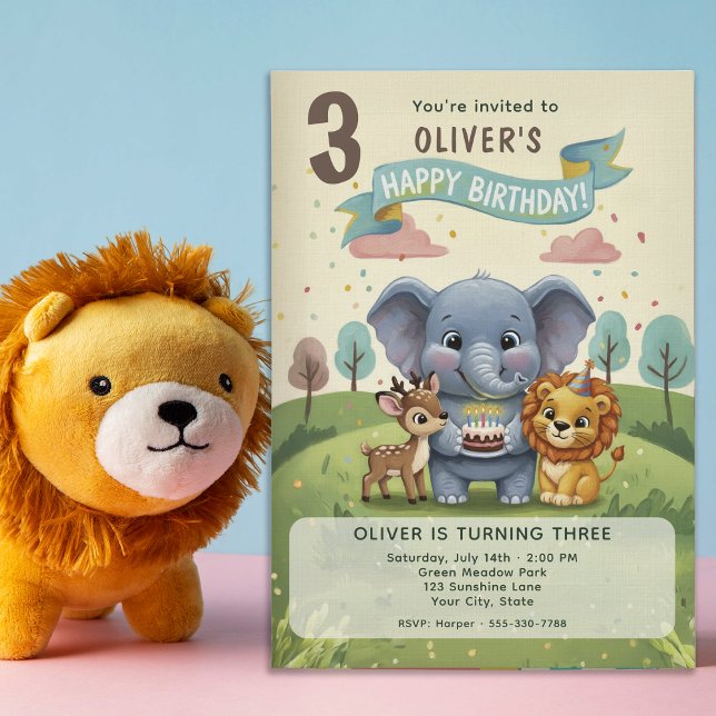 Convite Animais do Conto de Fadas da Floresta 3º Aniversár (Criador carregado)