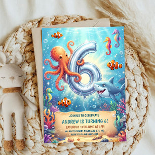 Convite Animais do Oceano 6º Aniversário Debaixo do Mar