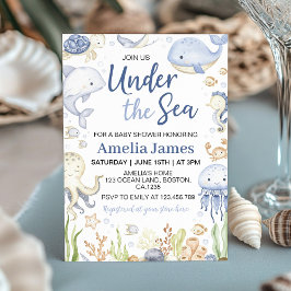 Convite Animais do Oceano Azul Sob o Chá de fraldas do Mar