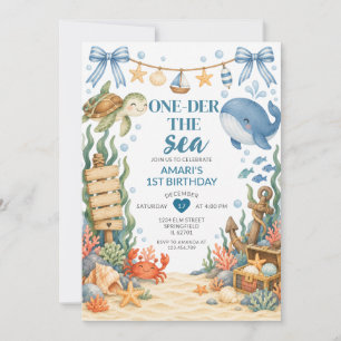 Convite Animais do Oceano Azul Um-der o Mar 1º Aniversário