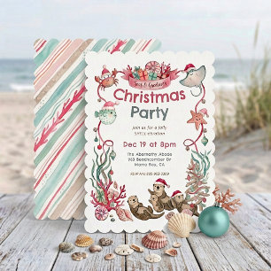 Convite Animais do Oceano Mar & Saudações Natal Costeiro
