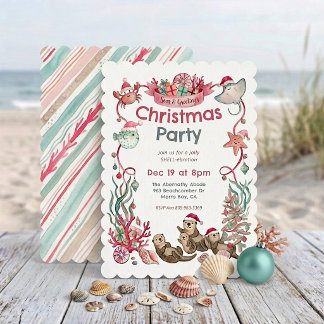 Convite Animais do Oceano Mar & Saudações Natal Costeiro