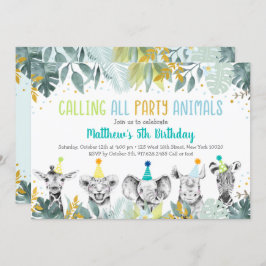 Convite Animais do Partido Azul Dourado Safari Aniversário