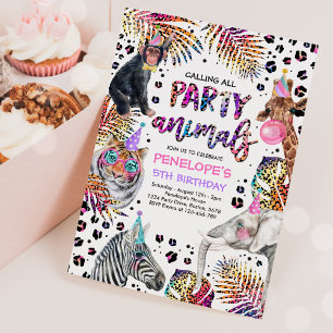 Convite Animais do Partido Safari Rainbow Cheetah Birthday