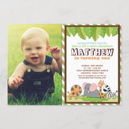 Convite Animais do Partido Selgle Safari Foto de Aniversár