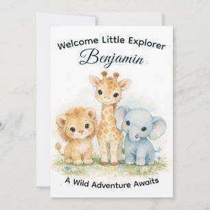 Convite Animais do Safari Chá de Bebê Menino Aventura