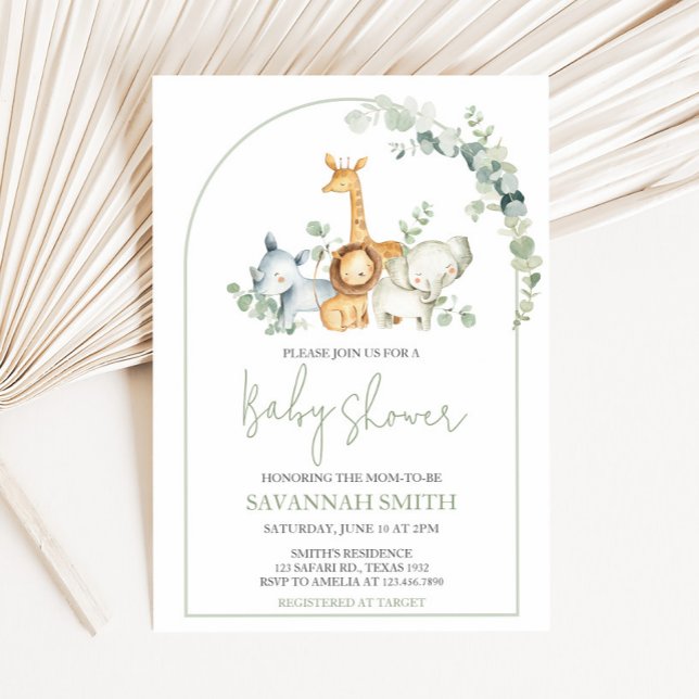 Convite Animais do Safari Decoração de Chá de Bebê  (Woodland Animals Baby Shower Invitation)