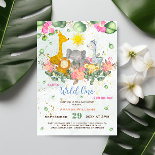 Convite Animais do Safari Verde Botônico Chá de Bebê