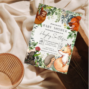 Convite Animais do Zoológico Safari Florestal Tema de Chá 