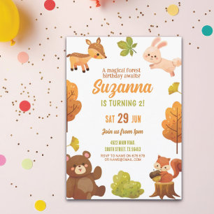 Convite Animais florestais do Festa de Aniversário de Flor