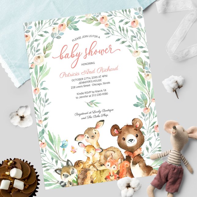 Convite Animais Florestais Fofos Churrasco de Bebê (Criador carregado)