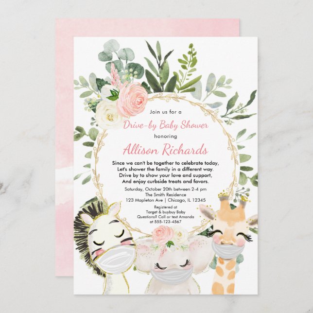 Convite Animais fofinhos dourados, chá de fraldas por rapa (Frente/Verso)