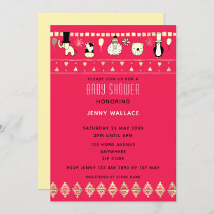 Convite Animais Fofos Chás de fraldas Em Segundo Plano