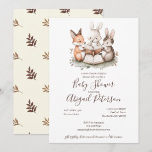 Convite Animais Fofos da Floresta Lendo um Livro Chã de Be