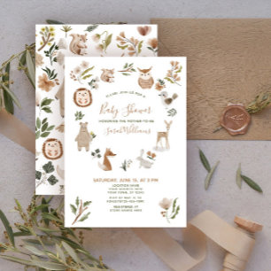 Convite Animais Fofos da Floresta Script Boho Chá de Bebê