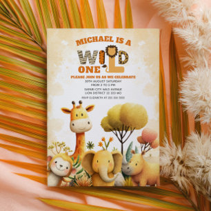 Convite Animais Fofos da Savana ZOO WILD ONE 1º Aniversári