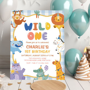 Convite Animais Fofos de Safari Aniversário de 1 ano Menin