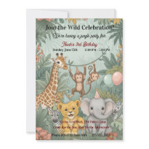 Animais Fofos de Safari na Selva Aniversário de 3