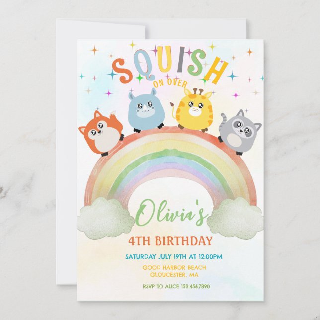 Convite Animais fofos Squish sem gênero  Aniversário  (Frente)