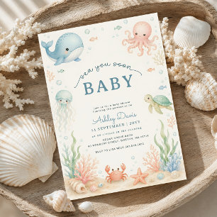 Convite Animais Marinhos Aquarela Chá de Bebê Mar te Esper