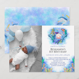 Convite Animais Marinhos do Oceano 1º Aniversário 