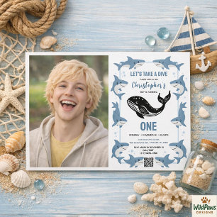 Convite Animais Marinhos Tubarão 1º Aniversário Debaixo